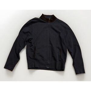 Billy Reid Jacket Mens L Navy Brown Cotton Full Zip Bomber Suede Trim
